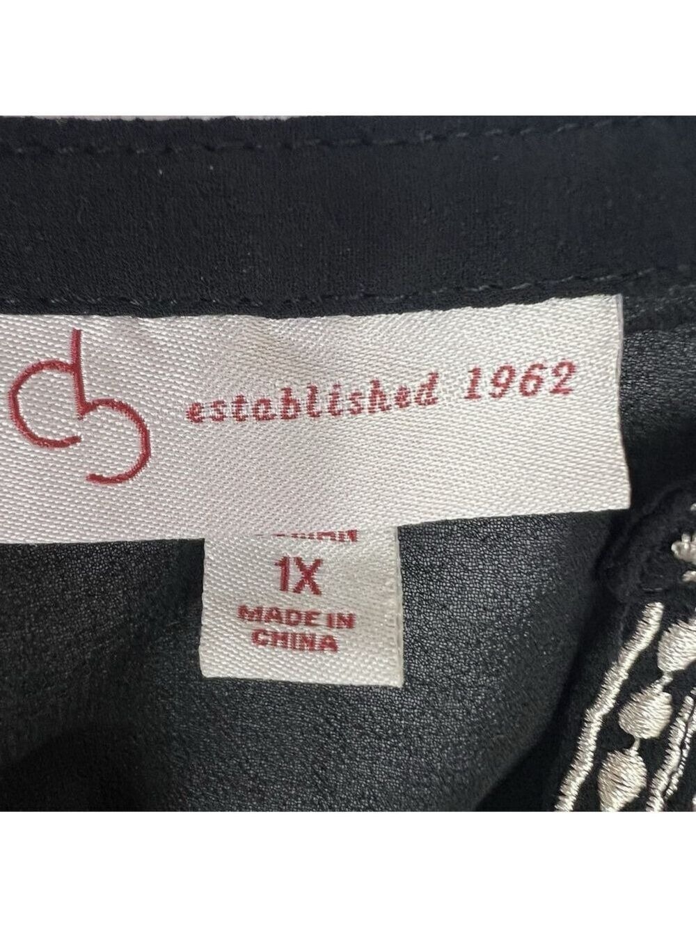 CB Established 1962 Womans Top 3/4 Sleeves Boho Black Shirt Embroidered Peasant - Picture 8 of 13